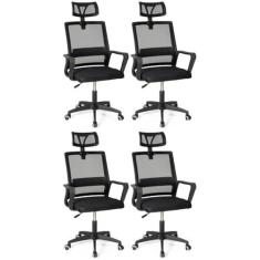 Imagem de Kit 4 Cadeiras de Escritório Giratória Executiva Pro com Regulagem de Altura - Preto