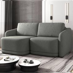 Imagem de Sofá Cama Modulado Retrátil E Reclinável Varsóvia 216cm Linho Cinza Chumbo G33 - Gran Belo