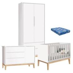 Imagem de Quarto de Bebê Classic 2 Portas com Colchão Branco Pés Madeira Natural