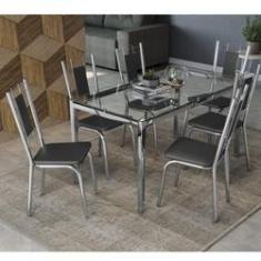 Imagem de Conjunto Sala de Jantar Mesa Tampo de Vidro Reno e 6 Cadeiras Florença Crome Kappesberg