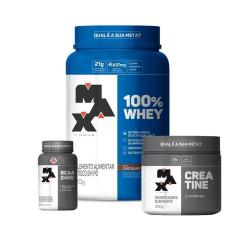 Imagem de Combo 100% Whey 900g, Creatina Monohidratada 300g e Bcaa 60caps - Max Titanium-Unissex