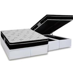 Imagem de Cama Box Baú Queen: Colchão Molas Ortobom Nanolastic Physical + Base CRC Courano White(158x198)
