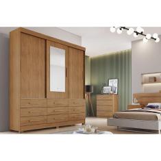 Imagem de Guarda Roupa Solteiro 3 Portas e 9 Gavetas c/ Espelho Jequitibá/Buriti Cumaru - Novo Horizonte