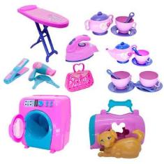 Imagem de Kit Casa Brinquedo Xícara Cachorro Máquina Lavar Beleza 24p