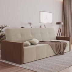 Imagem de SOFA CAMA RETRÁTIL E RECLINÁVEL CASAL PARIS 2,10M VELUDO AREIA/MARROM