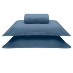Imagem de Jogo De Cama Buettner Casal Malha 100% Algodao Liso 3 Peças Image Azul