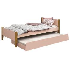 Imagem de Cama Babá Solteiro Com Auxiliar Simba Rosa Fosco Com Madeira - Reller