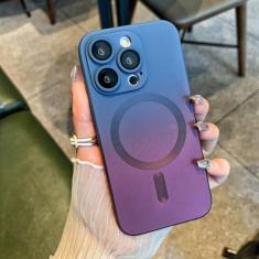 Imagem de UEEBAI Capa magnética para iPhone 13 Pro Max de 6,7 polegadas, capa luxuosa de cor neon gradiente compatível com capa carregador MagSafe com protetor de lente de câmera linda capa de telefone para mulheres e meninas - azul rosa