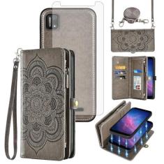 Imagem de Asuwish Capa de telefone para Cloud Mobile Stratus C7 carteira com zíper magnético destacável com protetor de tela de vidro temperado alça transversal mandala flor porta-cartão C_7 C 7 mulheres homens