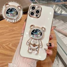 Imagem de Capa de suporte dobrável de urso de areia movediça astronauta para iPhone 15 14 ProMax Plus 13 12 11 Pro Max XR Xs Max Capa macia de silicone de Natal, branca, para iphone 15ProMax