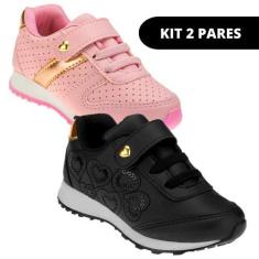 Imagem de Kit 2 Pares Tênis Infantil Feminino Casual e Escolar - Club Happy, 26,