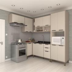Imagem de Cozinha Modulada Completa 6 Peças Com Balcões E Aéreos Sem Pia Stylo Luciane Móveis Cinammon-beige
