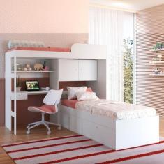 Imagem de Beliche Atacama 6 Portas 1 Gaveta com Escada Cama Alta e Bancada de Es