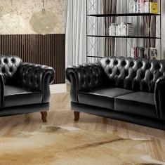 Imagem de Sofá 2 e 1 Lugares Duquesa Decoração Sala Recepção Retrô Preto