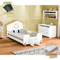 Imagem de Cama de Criança Infantil com Colchão Solteiro Alegra Branca e Amêndoa 