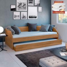 Imagem de Bicama Solteiro Duo Luxo Com Cama Auxiliar Em Mdf Premium Amendoa Com 2 Colchões