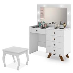 Imagem de Penteadeira Camarim com espelho banqueta LED Luapa Luna - Branca