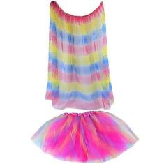 Imagem de Kit Fantasia Infantil Capa e Saia Festa Criança Colorida - Castela