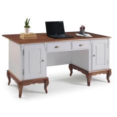 Imagem de Escrivaninha de Madeira Hannover com 2 Portas e 2 Gavetas com Tampo Estendido 60813TE - Off White/ Imbuia Glazer
