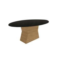 Imagem de Mesa p/ Cozinha Tilia c/ Tampo Madeirado c/ Vidro 180x105cm Freijó/Preto Fosco - Kappesberg
