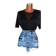 Imagem de Blusa Feminina Camiseta T-shirt Tule Transparente Manguinha