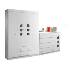 Imagem de Quarto De Bebe Lívia Com Guarda Roupa 4 Portas  Cômoda 1 Porta E 4 Gav