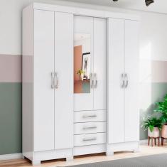 Imagem de Guarda-roupa Solteiro Mentor 6 Portas 3 Gavetas Com Espelho Branco - Briz