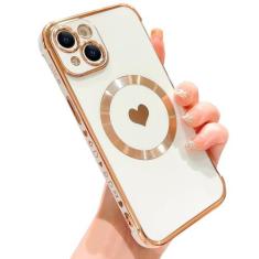 Imagem de IDweel Capa magnética para iPhone 15 - Compatível com Magsafe, borda de revestimento de luxo elegante com tema de amor, ajuste fino e leve, resistente a arranhões para iPhone 15 de 6,1 polegadas,