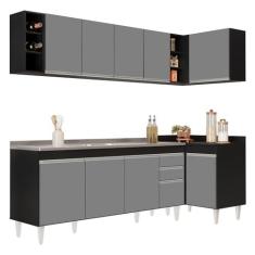 Imagem de Armário de Cozinha Modulado de Canto Esquerdo 5 Peças CP54 com Pia Inox Preto/Cinza - Lumil