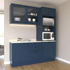 Imagem de Cozinha Compacta com Vidro 3 Peças 6 Portas 3 Gavetas Sevilha Azul Órion /Cinza Argila