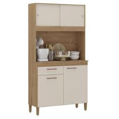 Imagem de Armario Cozinha Ceara com 4 Portas - Atualle Móveis, Canelato/Off Whit