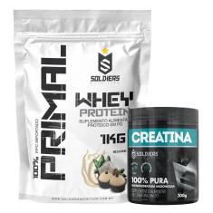 Imagem de Kit: Whey Protein Primal 1Kg 100% Importado + Creatina Monohidratada Pote 300g - Soldiers Nutrition-Unissex