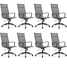 Imagem de Kit 8 Cadeiras para Escritório Presidente Esteirinha Dark Tela Mesh 3303 Cinza