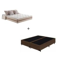 Imagem de Cama Box Casal Bipartido Tecido Sintético Marrom Com Colchão Pillow An