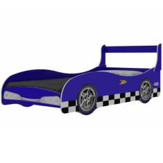 Imagem de Cama Solteiro Infantil Com Proteção Lateral Menino Carro De Rally Azul