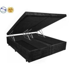Imagem de Cama Box Baú Casal Suede Preto Bipartido Com Pistão A Gás - 138X188x41