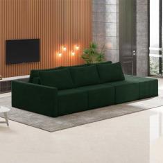 Imagem de Sofá Ilha Modulado Milos 312cm Puff Lateral Veludo Verde G33 - Gran Belo