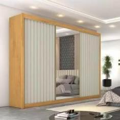 Imagem de Guarda Roupa Casal 3 Portas com Espelho - Athenas -Peroba/Off White - 