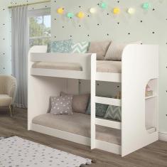 Imagem de Beliche Montessoriana 100% Mdf Com Prateleira Ema Cimol Branco Branco