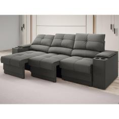 Imagem de Sofá com Porta Copos e Carregador USB Retrátil e Reclinável Ringo 2,30m Velosuede Cinza - NETSOFAS