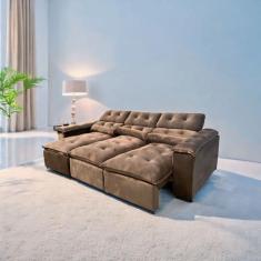 Imagem de Sofá Retrátil E Reclinável 3,00M Em Tecido Veludo Marrom C/ Pillow Nos