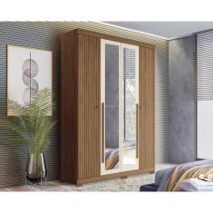 Imagem de Guarda Roupa Solteiro 4 Portas E 2 Gavetas C- Espelho E Pés Buriti Jatoba-areia - Santos Andirá