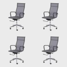 Imagem de Kit 4 Cadeiras para Escritório Presidente Esteirinha Tela Mesh 3303 Or Design