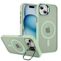 Imagem de Capa projetada para iPhone 15 Plus e iPhone 14 Plus com magnética, compatível com MagSafe, capa de celular translúcida fosca com suporte para câmera de alumínio integrado para iPhone 6,7 polegadas,