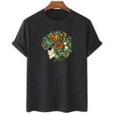 Imagem de Camiseta feminina algodao Caveira Mexicana Muerte Floral