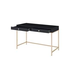Imagem de Escrivaninha para escritório doméstico com 2 gavetas, mesa para laptop, PC, estação de trabalho, escritório, mesa de estudo, mesa de maquiagem contemporânea, mesa de estudo com moldura dourada para