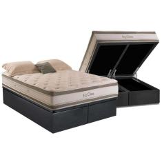 Imagem de Cama Box Baú Queen: Colchão Molas Herval ConfortClass Big Class DF + Base CRC Suede Gray(158x198)