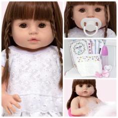 Imagem de Boneca Reborn Barata Cabelo Longo Com Diversos Acessórios - Cegonha Re