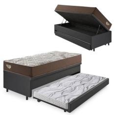 Imagem de Bicama Box Baú Com Material Sintético Linho Preto 120X203 Com Colchão