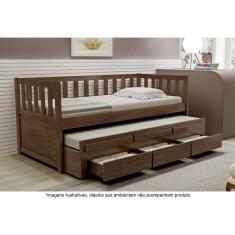 Imagem de Bicama Solteiro Com 3 Gavetas Em Madeira Maciça Pérola Castanho